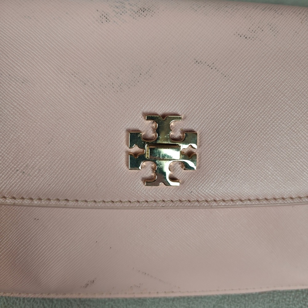 Tory Burch Leather Slim Diana Flap Clutch Blush Pink Saffiano Preppy FLAWS - Picture 5 of 12